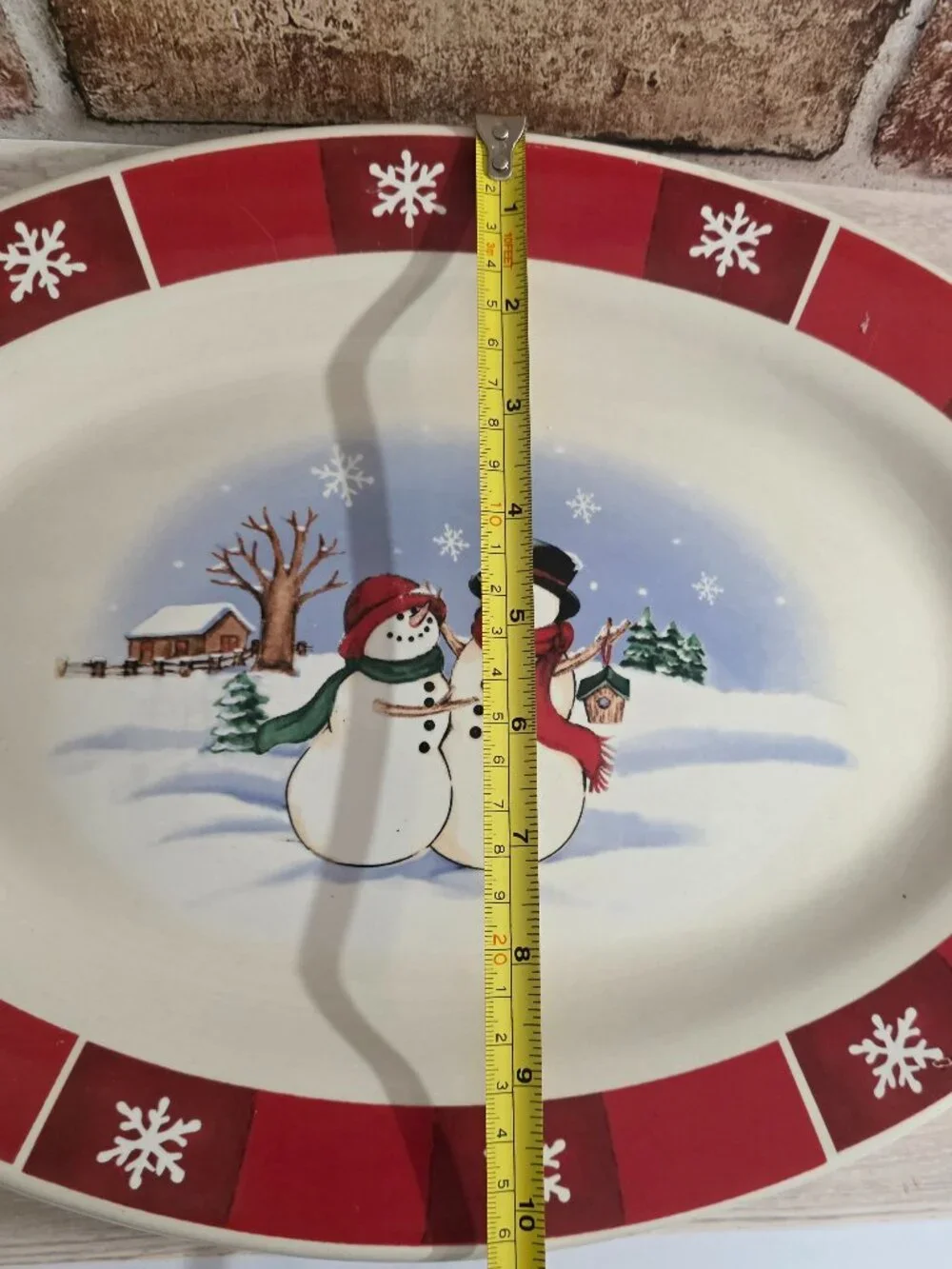 Snowman Couple Oval Platter  14